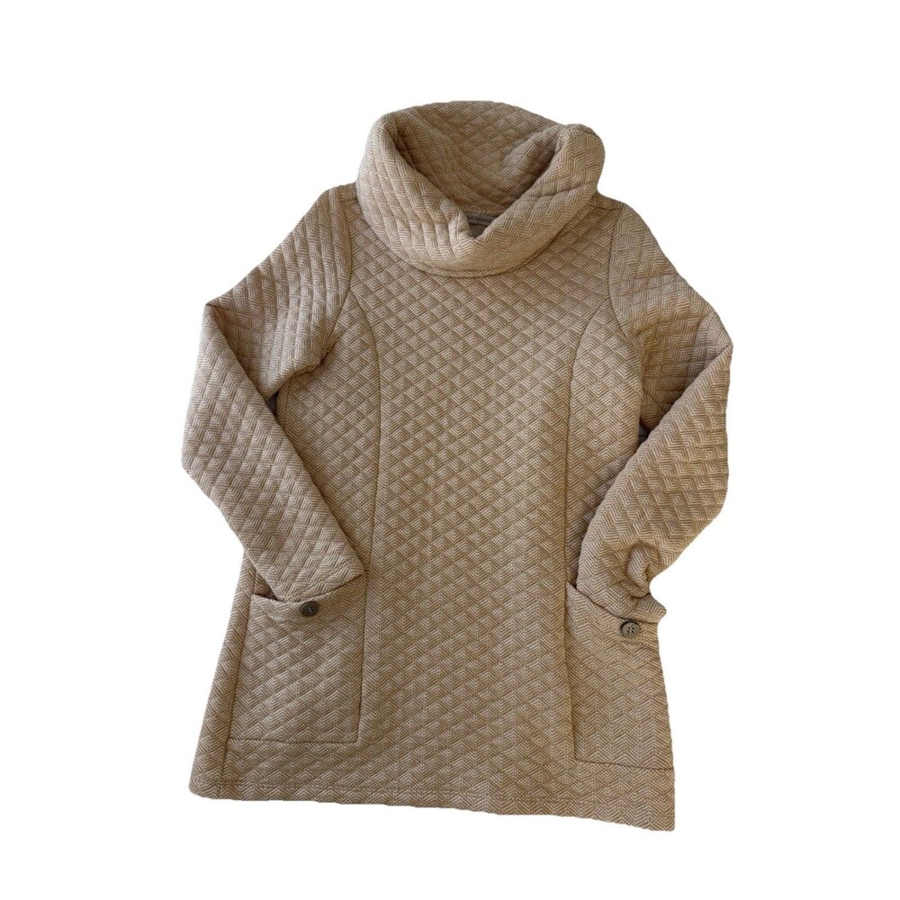 Soft Surroundings Sweater Womens XS Gold Quilted Cowl Neck Pullover Tunic Cozy